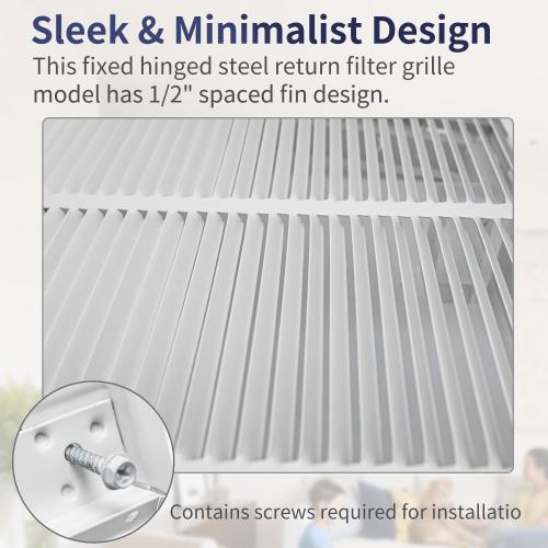 18W x 18H [Duct Opening Size] Steel Return Air Filter Grille - Removable Face/Door for 1 inch Filters -HVAC Vent Cover Grill - White [Outer Dimensions: 20 5/8W X 20 5/8H]