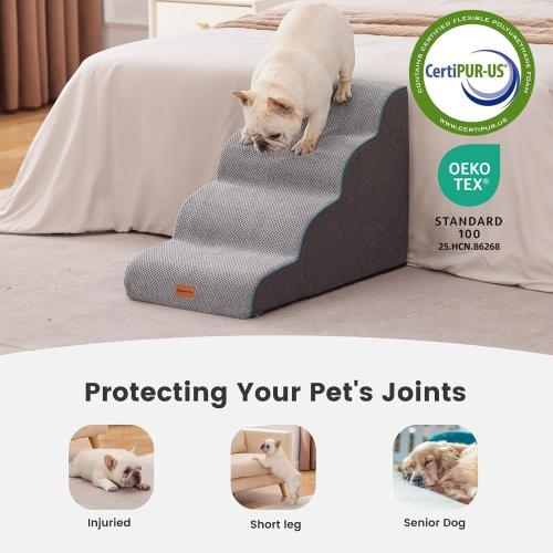 Gardner Pet Dog Stairs for Small Dogs 19.7 H, Curved 4-Step Pet Stairs, Dog Steps for High Bed (18-24 in), Couch with Durable Non-Slip Waterproof Fabric Cover and CertiPUR-US Certified Foam