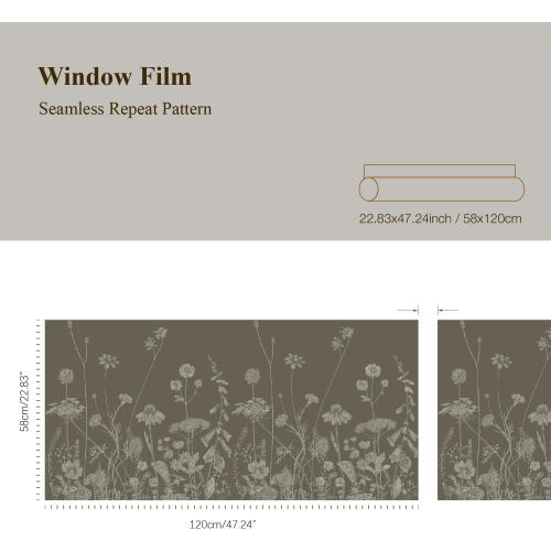 Botanical Etched Glass Transparent Window Film Decorative Glass Window Decor, Thickened Floral White Frost Decorative Window Film, Daisy and Wildflower 22.83X47.24