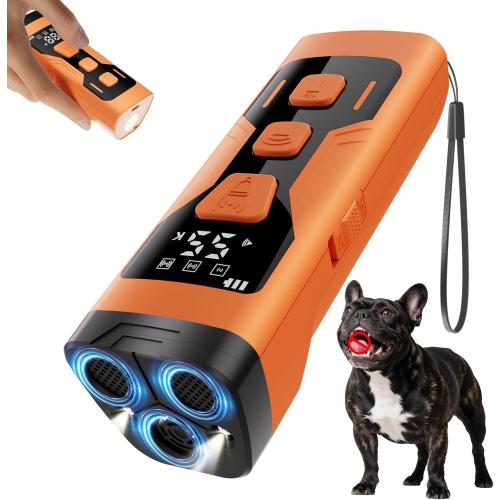 Dog Bark Deterrent Devices, 3X Ultrasonic 65FT Anti Barking Device, 4 Gear Frequencies Safer Alternatives to Dog Training Bark Collars, Portable Design with Display for All Dogs (Orange)