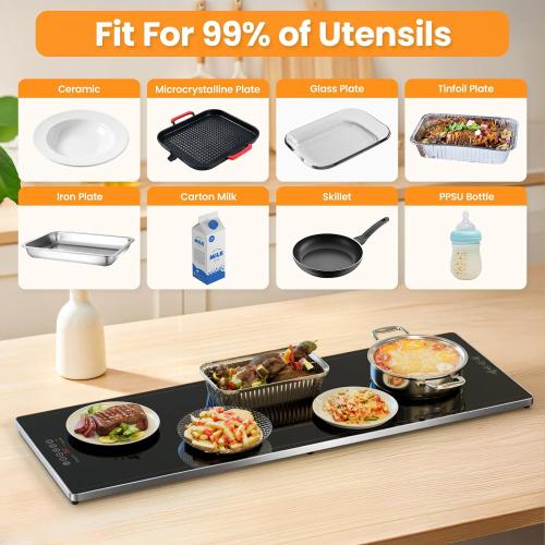 Electric Warming Tray (XXL 40x 14), Food Warming Mat with Touch Screen, 9 Level Temp & 24H Timer, Food Warmer Mats Full Surface Heating, Reinforced Glass Food Warmers for Parties Buffet, Gatherings