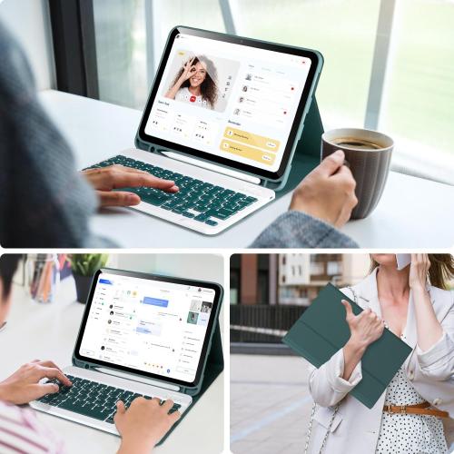 for iPad 11/10th Generation Case with Keyboard,Detachable Bluetooth Keyboard case for iPad A16 2025 11 inch/10th Gen 2022 10.9’’ with Pencil Holder, Square Keycaps,Green1