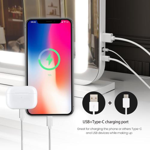 Vanity Mirror with Lights, 23x 18 Large LED Lighted Mirror with Detachable 10X Magnification & 3 Colors Modes, and USB Charging Port for Vanity Desk Tabletop (White, 23 * 18)