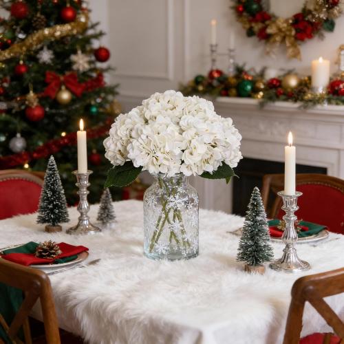 Kimura's Cabin 6pcs White Hydrangea Artificial Flowers Silk Fake Hydrangeas