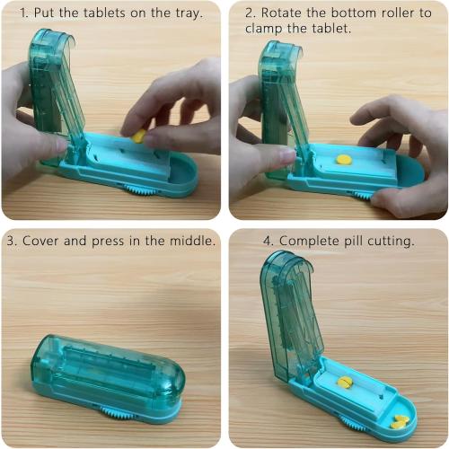 Johnbee Pill Cutter Splitter for Small and Tiny Pills, Larger Pills. Adjustable Pill Splitter Accurately Cuts Multiple Pills at Once. Sharp Blade with Safety Guard. Non-Slip Silicone Edge (Lake Blue)