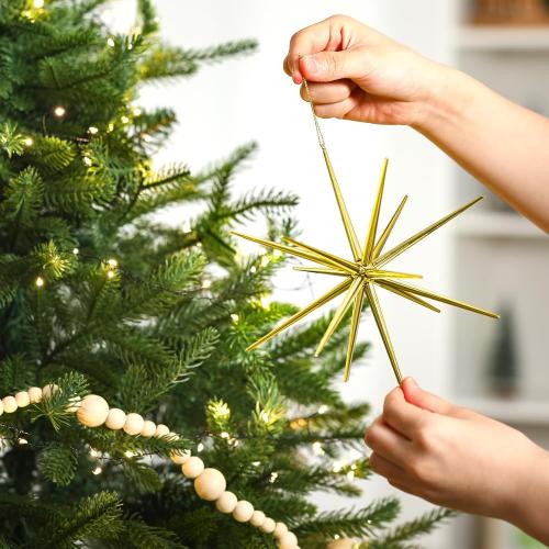 Syhood 6 Pcs Glitter Starburst Star Ornaments, Gold, Bright
