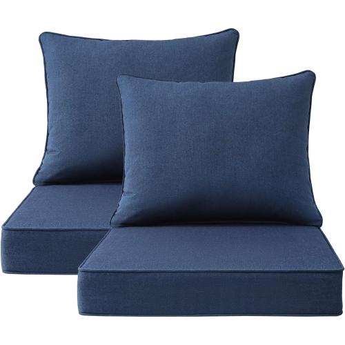 Unimatta Sunbrella Outdoor Patio Chair Cushions Set, 24 x 24, Set of 2, Water-Repellent, Fade Resistant, Deep Seat Cushion for Backyard, Couch, Sofa and Patio Furniture, Specrtum Indigo