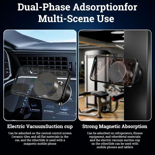 New Vacuum Magnetic Phone Holder, Suction Cup Phone Mount, Foldable Strong Magnetic Cell Phone Holder for Car/Gym/Mirror/Smooth Surface, Compatible with Magsafe iPhone