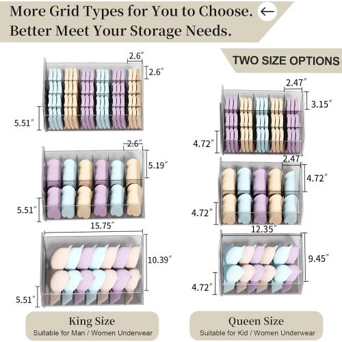 Underwear Organizer Drawer, 1 Cell Plastic Sock Underwear Storage Drawer, Stackable Closet Organizers and Storage Box for Bras, Socks, Scarves, Ties, Belt (King Size-White, 1 Pcs)