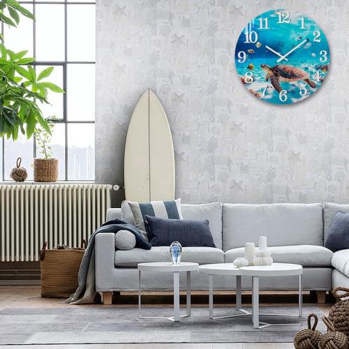 Outdoor Clocks Waterproof Outdoor Coastal Beach Ocean Wall Clocks for Patio Pool Garden Home Decor(14 Inch,Blue,Sea Turtle)