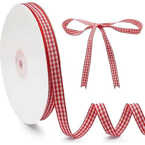 Bonsicoky Classic Red and White Gingham Ribbon, 3/8 x 50 Yards