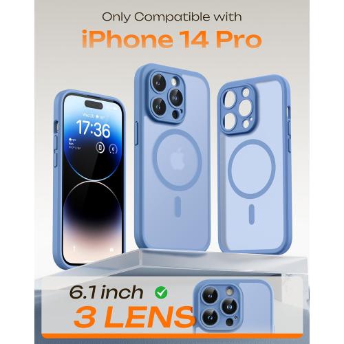 TOCOL Magnetic for iPhone 14 Pro Case, Upgraded Full Camera Protection, Compatible with Magsafe, Drop Protection, Translucent Matte Back Phone Cover 6.1 inch (Light Blue)