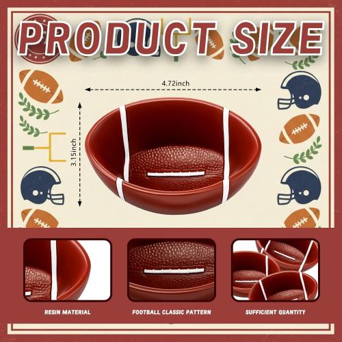 3 Pcs Football Snack Bowl Reusable Resin 4.72 Inches Football Serving Trays Platter Serving Dishes for Tailgate Dinner Sports Event Game Day Birthday Party Decorations Everyday Use