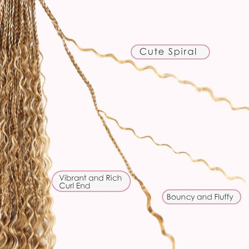 Eeanno Goddess Box Braids Crochet Hair Boho Crochet Hair for Women Pre Looped Crochet Box Braids with Curly Ends, P27/613, 24 Inch