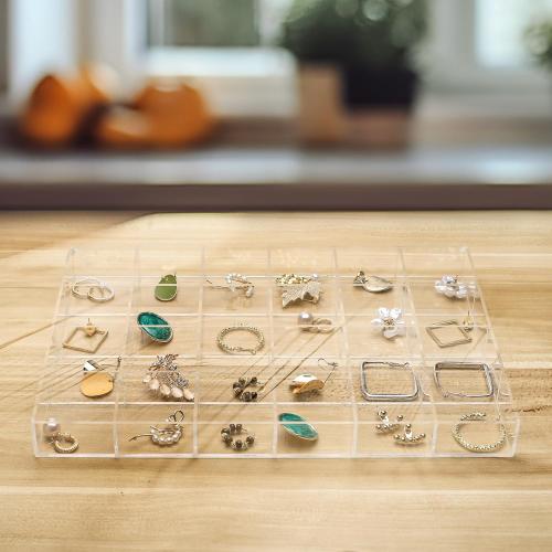 Large Clear Jewelry Organizer Display Tray, Storage Case for Rings, Earrings, Necklaces, Acrylic Drawer Organizer Trays (24 Grids)
