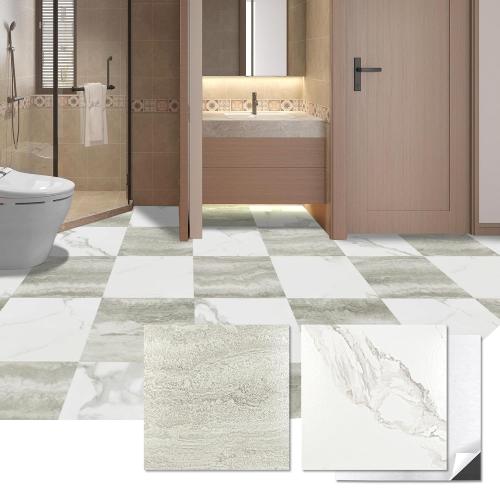 Art3d 30-Pack Peel and Stick Vinyl Floor Tiles, White & Beige Marble