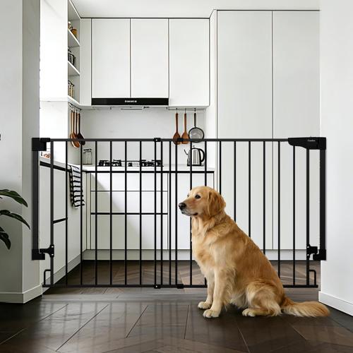 Cumbor 35.1–55 No Bottom Bar Baby Gate for Stairs, 2-in-1 Auto Close Dog Gate Indoor, Hardware Mounted Wide Pet Gate for Doorways with Large Walk Thru Door, Child-Proof Safety Gate for Kids (Black)