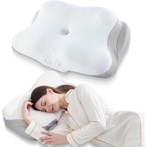 Sleep Apnea Pillow, Ergonomic Cervical Neck Pillow for Neck Pain Relief, Dual-Height Contour Memory Foam Pillow for Side Sleeper & Back Support with Massage Nodes, White