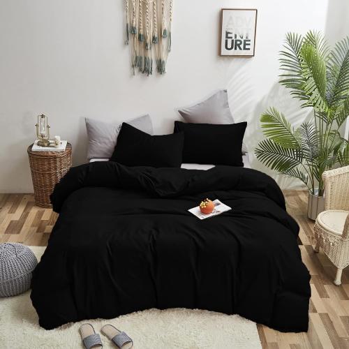 Cottonight Black Comforter Set - Full Size, 3 Piece, Modern Dark Color, Soft Quilts & Blanket - Gothic Style