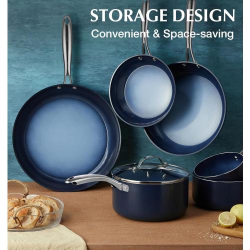 KOCH SYSTEME CS 14 Inch Large Frying Pan with Lid, Nonstick Skillet with Ceramic Interior, Large Fry Pan for Family & Commercial Cooking, Frying Pan Nonstick, Oven Safe & Induction Compatible, Blue