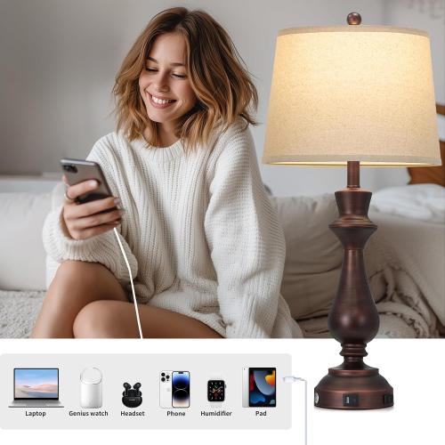 Vintage Table Lamps Set of 2 for Living Room,30 Tall Bedside Lamp with USB Charging Port,3-Way Dimmable Touch Nightstand Lamp for Bedroom Desk Side Table Office,Brown