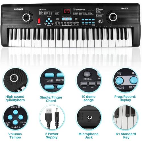 61 keys keyboard piano, Electronic Digital Piano with Built-In Speaker Microphone, Portable Keyboard Gift Teaching for Beginners, electric piano for kids