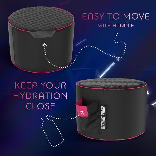 Throne Boss Gaming Footstool - Cover ONLY No Filling - Matching Bean Bag Chair Pouf/Ottoman - Round Gamer Foot Stool Footrest with Drink Holder (Pink)