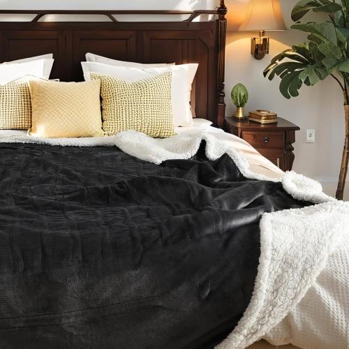 LaffyLo Electric Heated Blanket Twin, Fast Heating Blanket, Dual-Sided Flannel Sherpa, 10 Heat Settings, 1-12 Hour Auto Off, Machine Washable, Dark Grey