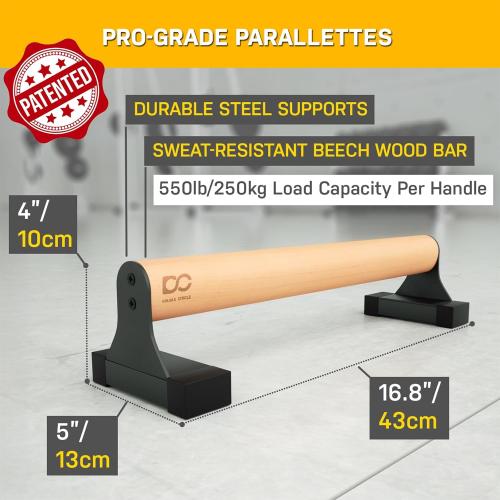 Double Circle Parallettes Push Up Bar with Ergonomic Wooden Handles - Calisthenics Equipment - Non-slip Parallel Bars for Strength Training and Calisthenics - Pushup Handles Parallettes Bars