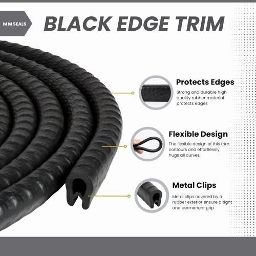 Edge Trim Black Small, Fits Edge 1/16 to 1/8 Inch, Length 10 Feet (3 Meter)
