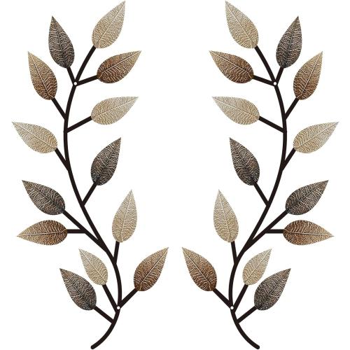 Zhengmy 2 Pieces Metal Tree Leaf Wall Decor Vine Olive Branch Leaf Wall Art Living Room, Hallway Wall Decor Outdoor Decoration(Vintage Brown)