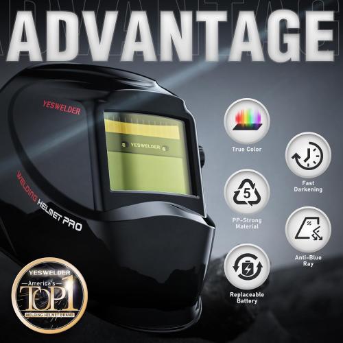 YESWELDER 135Amp Flux Core MIG Welder FLUX-135PRO,110V Flux Core MIG/Lift TIG/Stick 3-in-1 Digital Display Welding Machine & LYG-L600A Auto Darkening Blue Light Blocking Welding Helmet