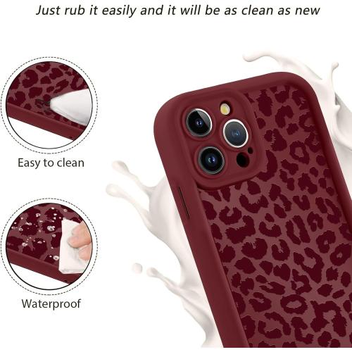 Cute Cheetah Print Phone Case for iPhone 16 Pro Max Case 6.9, Aesthetic Burgundy Wine Red Leopard Pattern Design Cover Shockproof Soft TPU Full Camera Lens Protective Funda for Women Girls