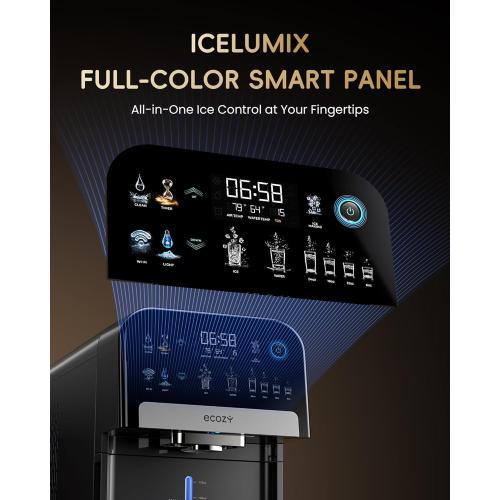 ecozy Nugget Ice Maker Dispenser, Smart 2-in-1 Pebble Ice Machine Countertop & Water Dispenser with App Control, Self-Cleaning, Auto Lighting, TDS Monitor, Measured Dispensing, 33Lbs/Day