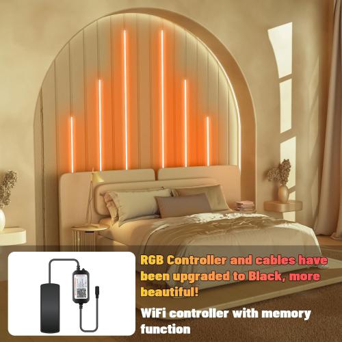 Lichaser RGB Black Smart Recessed Lighting for Acoustic Panel, 6 Pcs WiFi LED Strip Light for Wood Slat Wall Panel Compatible with Alexa, Self-Adhesive Smart LED for Slat Wall (2*36 2*24 2*16 in)