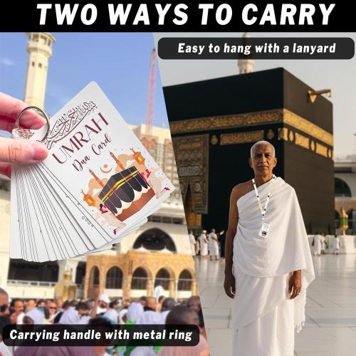 Cards with Lanyard – 21 Flashcards Step-by-Step Umrah Guide with 20 Essential Duas & Transliteration – Portable Islamic Prayer Cards, Dua Reminder, Umrah Mubarak Gift Set