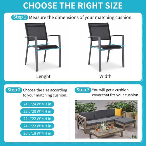 COSHNIBI Patio Cushion Covers 20'' X 18'' X 4'', Waterproof and Fade-Resistant Outdoor Cushion Cover Replacement for Outdoor Slipcovers,Rattan Chair Sofa & Lounge Seat - 6 Pack, Dark Grey(Covers Only)