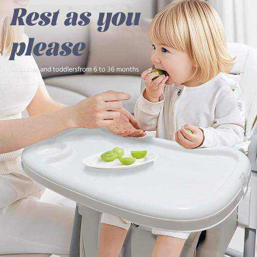 5 in 1 Baby High Chair Swings for Infants Soothes to Sleep Reclining Foldable Rocking 8 Level Height Adjustment Eco Friendly Washable PU Cushion Baby Feeding Chair(White)