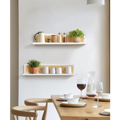 Rattan Wall Shelf 24inch Set of 2, Handmade White Floating Shelves Boho Wall Decor, Rustic Wood Wall Mounted Storage Shelves for Living Room Nursery Bedroom