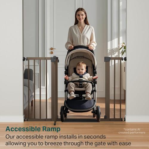 Cumbor 29.7-48 Baby Gate for Stairs, Mom's Choice Awards Winner-Dog Gate for Doorways, Auto Close Safety Pet Gate for Dogs Indoor, Easy Install Pressure Mounted Child Gate with Walk Thru Door, Brown