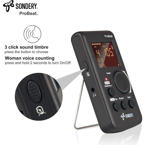 Sondery Digital Metronome Rechargeable English Vocal Counting with Timer Function for Piano Guitar Drum and All Instruments