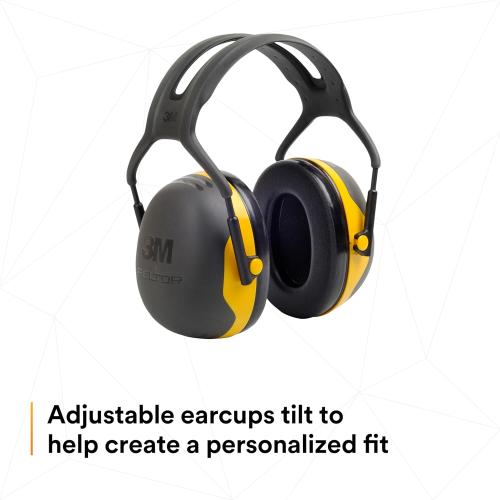 3M PELTOR Hearing Protection Earmuffs, X Series X2A, Over the Head Headband, NRR 24 dB, Pack of 1, Construction, Manufacturing, Maintenance, Automotive, Woodworking, Black/Yellow