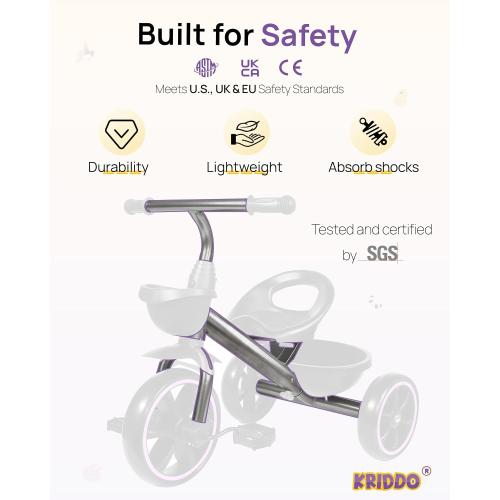 KRIDDO Toddler Tricycle for Toddlers Age 2-5, Tool-Free Trike
