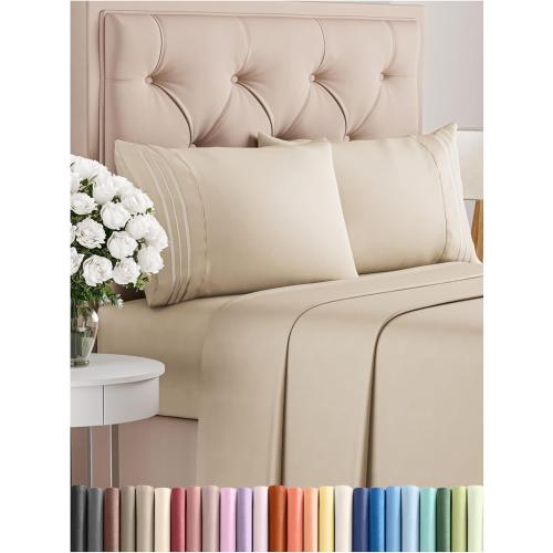 King Size 4 Piece Sheet Set - Comfy Breathable & Cooling Bed Sheets Set - Hotel Luxury Bedding for Women, Men, Kids, Teens, Boys & Girls - Deep Pockets, Ultra-Soft and Wrinkle Free - Oeko-Tex - Wheat