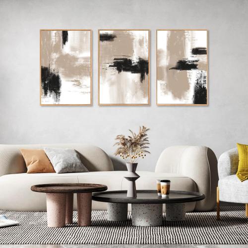 16x24x3 LHIUEM Large Abstract Framed Canvas Wall Art,Modern Black and Brown Artwork,Minimalist Color Block Shape Wall Decor,Neutral Beige Artwork for Living Room,Bedroom,Office-16''x24''x3