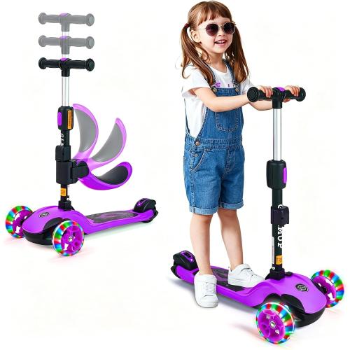 GLAMUP Kids Scooter, 2-in-1 Folding Kick Scooters, Adjustable Height, Safety Lock, 3 Wheel Kick Scooter for Boys and Girls Ages 3-14