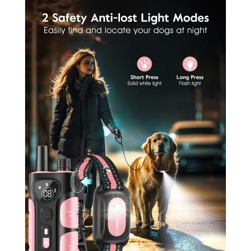 SLOPEHILL Dog Shock Collar - 4200FT Dog Training Collar with Remote,IPX8 Waterproof E-Collar with Beep,Vibration,Shock,Flash Light,No Shock Mode,Shock Collar for Small Medium Large Dog 8-140lbs,Pink