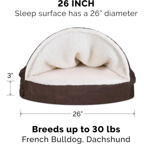 Furhaven 26 Round Orthopedic Dog Bed for Medium/Small Dogs w/ Removable Washable Cover, For Dogs Up to 30 lbs - Sherpa & Suede Snuggery - Espresso, 26-inch