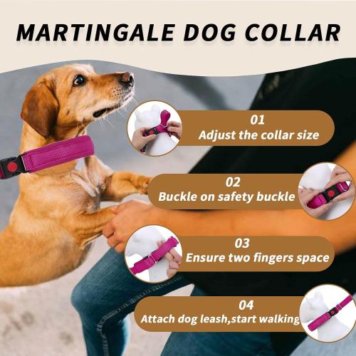 No Pull Martingale Dog Collar for Large Medium Small Dogs, Heavy Duty Nylon Reflective Adjustable Anti Pull Slip Collar with Buckle for Training Walking L Hot Pink