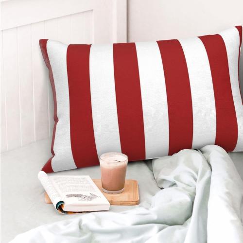 Red White Stripes Lumbar Throw Pillow Covers 12x20 Set of 2 Geometric Stripe Short Plush Pillows Case Modern Rectangle Cushion Cover Decorative Pillowcases for Bed Couch